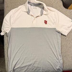 Under Armour Men's White and Gray Polo with Red St. John’s University Logo